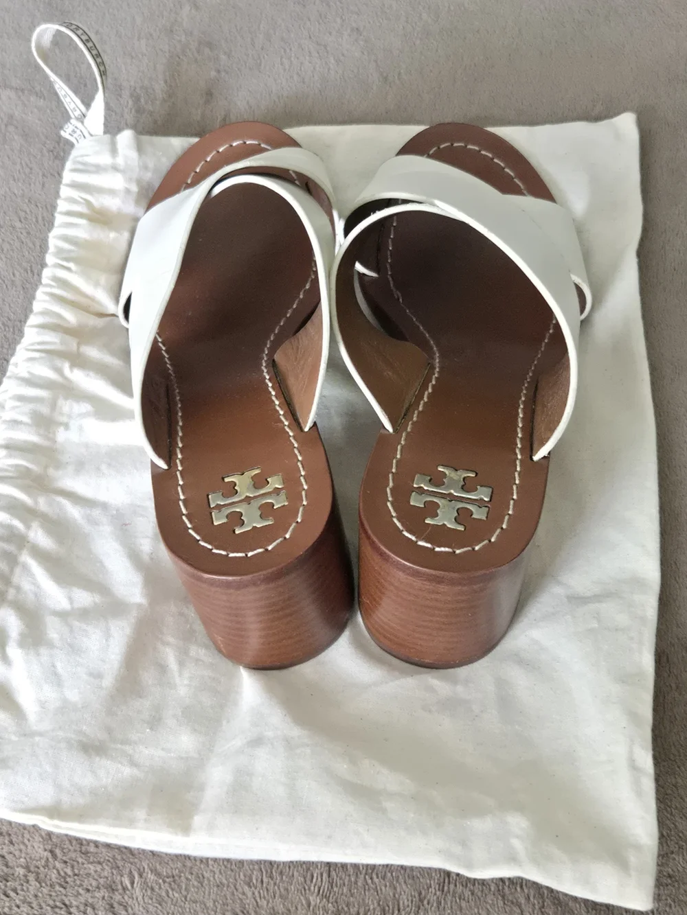 Tory Burch White Leather Crisscross Slide Sandals